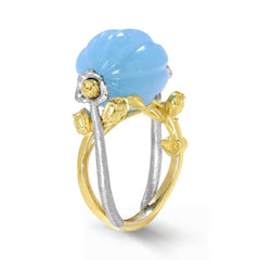 CANDY AQUAMARINE 18K TWO TONE GOLD FLOWER ROSES RING