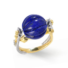 CANDY LAPIS LAZULI 18K TWO TONE GOLD FLOWER ROSES RING
