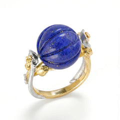 Candy 18K Two Tone Gold Lapis Lazuli Floral Rose Ring
