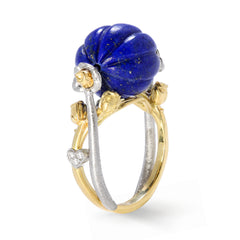 CANDY LAPIS LAZULI 18K TWO TONE GOLD FLOWER ROSES RING