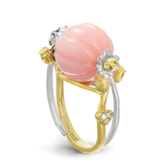 CANDY PINK OPAL 18K TWO TONE GOLD FLOWER ROSES RING