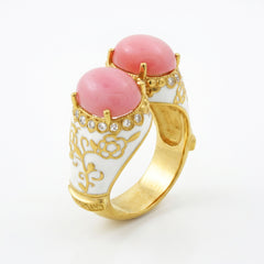 Colors of Life White Enamel Pink Opal Ring