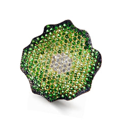 SHADED TSAVORITE GARNETS DIAMONDS 18K GOLD RING