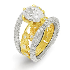 3.01 OVAL DIAMOND CENTER 18K GOLD FLOWERS RING