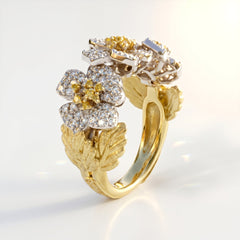Enchanted Garden Three Flower Canary Diamond Ring