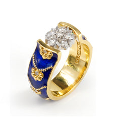 Colors of Life Cobalt Blue Enamel Diamond Cluster Ring