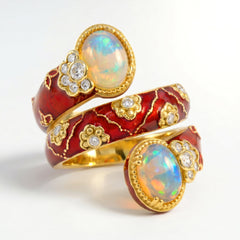 Colors of Life Red Enamel Opal Wrap Ring