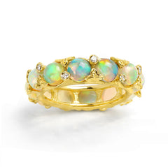 ETHIOPIAN OPALS 18K GOLD AND DIAMOND BAND RING