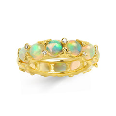ETHIOPIAN OPALS 18K GOLD AND DIAMOND BAND RING