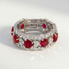 Heart Shape Ruby Diamond White Gold Band