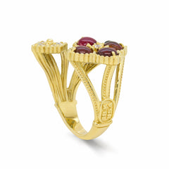 HAPPINESS 18K GOLD CABOCHON TOURMALINES DIAMONDS RING