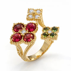 Happiness Cabochon Tourmaline Cluster Bypass Ring