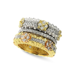 18K TRI-COLOR GOLD AND DIAMOND WIDE BAND RING
