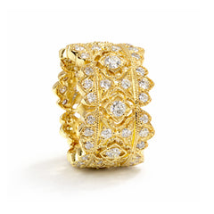 Stambolian Passion 18K Yellow Gold Quatrefoil Diamond Band Ring Front View