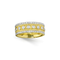 18K TWO-TONE GOLD AND THREE ROW DIAMOND BAND RING