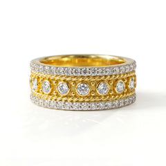 18K Two Tone Gold Three Row Diamond Band Ring