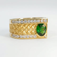 18K Gold Diamond Tsavorite Garnet Men's Ring