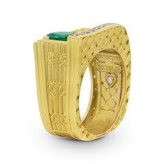 18K GOLD DIAMONDS TSAVORITE GARNET MENS RING