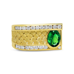 18K GOLD DIAMONDS TSAVORITE GARNET MENS RING