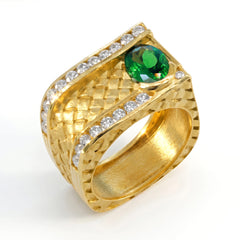 18K Gold Diamond Tsavorite Garnet Men's Ring
