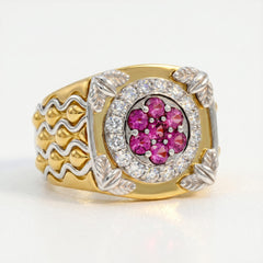 Magenta Garnet and Diamond Two Tone Gold Men's Ring