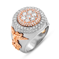 NEVER GIVE UP 18K PINK WHITE GOLD DIAMOND MENS RING