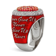 NEVER GIVE UP RED ENAMEL RUBY DIAMONDS MENS RING