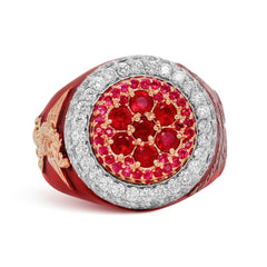NEVER GIVE UP RED ENAMEL RUBY DIAMONDS MENS RING