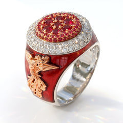 Never Give Up Red Enamel Phoenix Ring