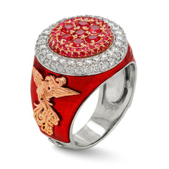 NEVER GIVE UP RED ENAMEL RUBY DIAMONDS MENS RING