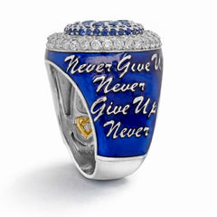 NEVER GIVE UP COBALT BLUE ENAMEL SAPPHIRES DIAMONDS RING