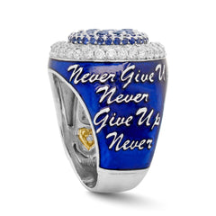 NEVER GIVE UP COBALT BLUE ENAMEL SAPPHIRES DIAMONDS RING