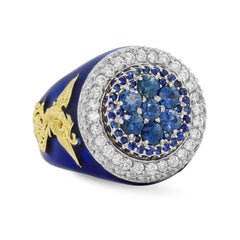 NEVER GIVE UP COBALT BLUE ENAMEL SAPPHIRES DIAMONDS RING