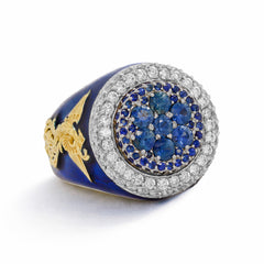 NEVER GIVE UP COBALT BLUE ENAMEL SAPPHIRES DIAMONDS RING