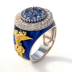 NEVER GIVE UP COBALT BLUE ENAMEL SAPPHIRES DIAMONDS RING