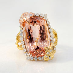 Morganite Tri Color Gold Diamond Cocktail Ring