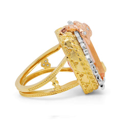 MORGANITE 18K TRI-COLOR GOLD AND DIAMONDS RING