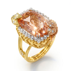 Morganite Tri Color Gold Diamond Cocktail Ring