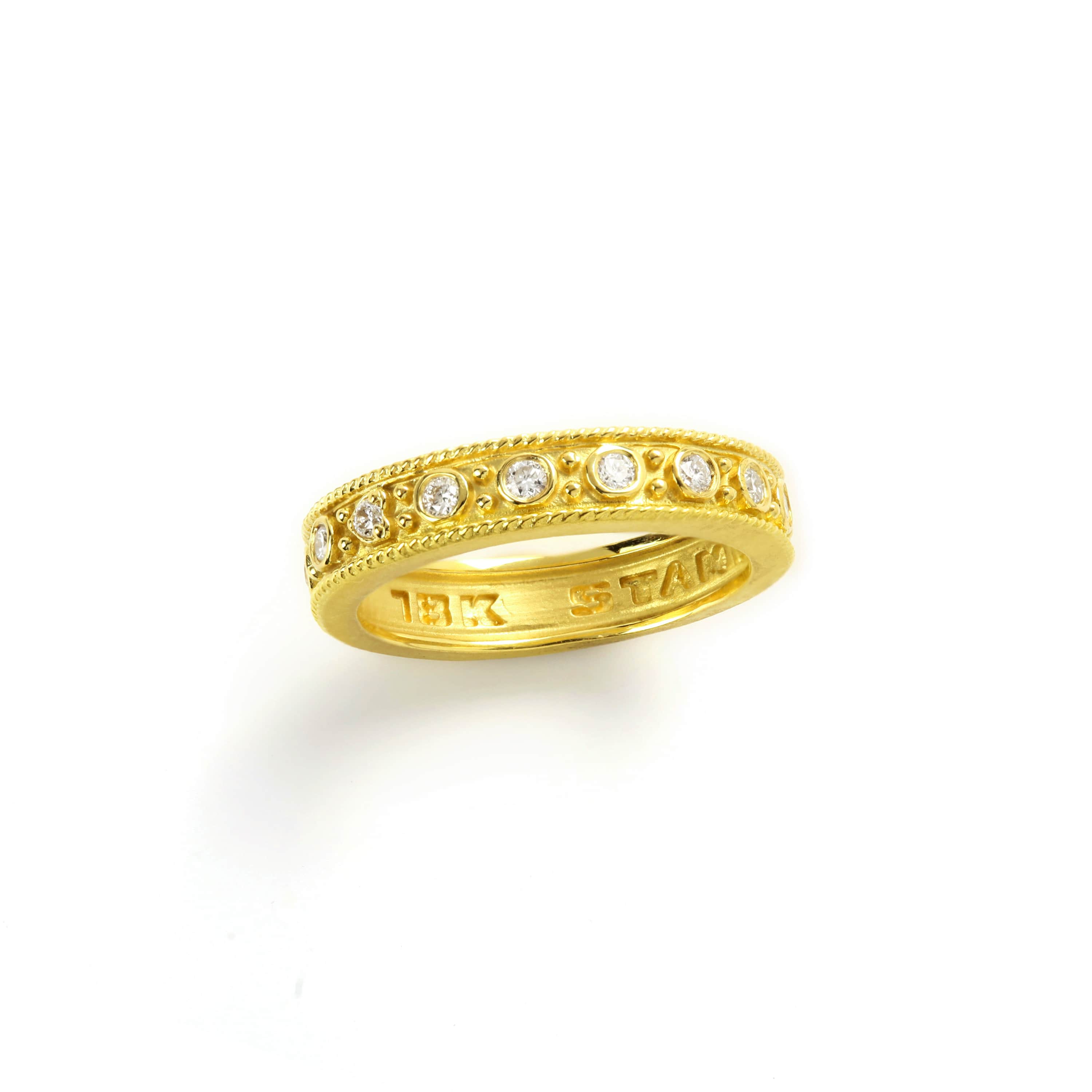 Stambolian 18K Yellow Gold Bezel-Set Diamond Stackable Band Ring Perspective View
