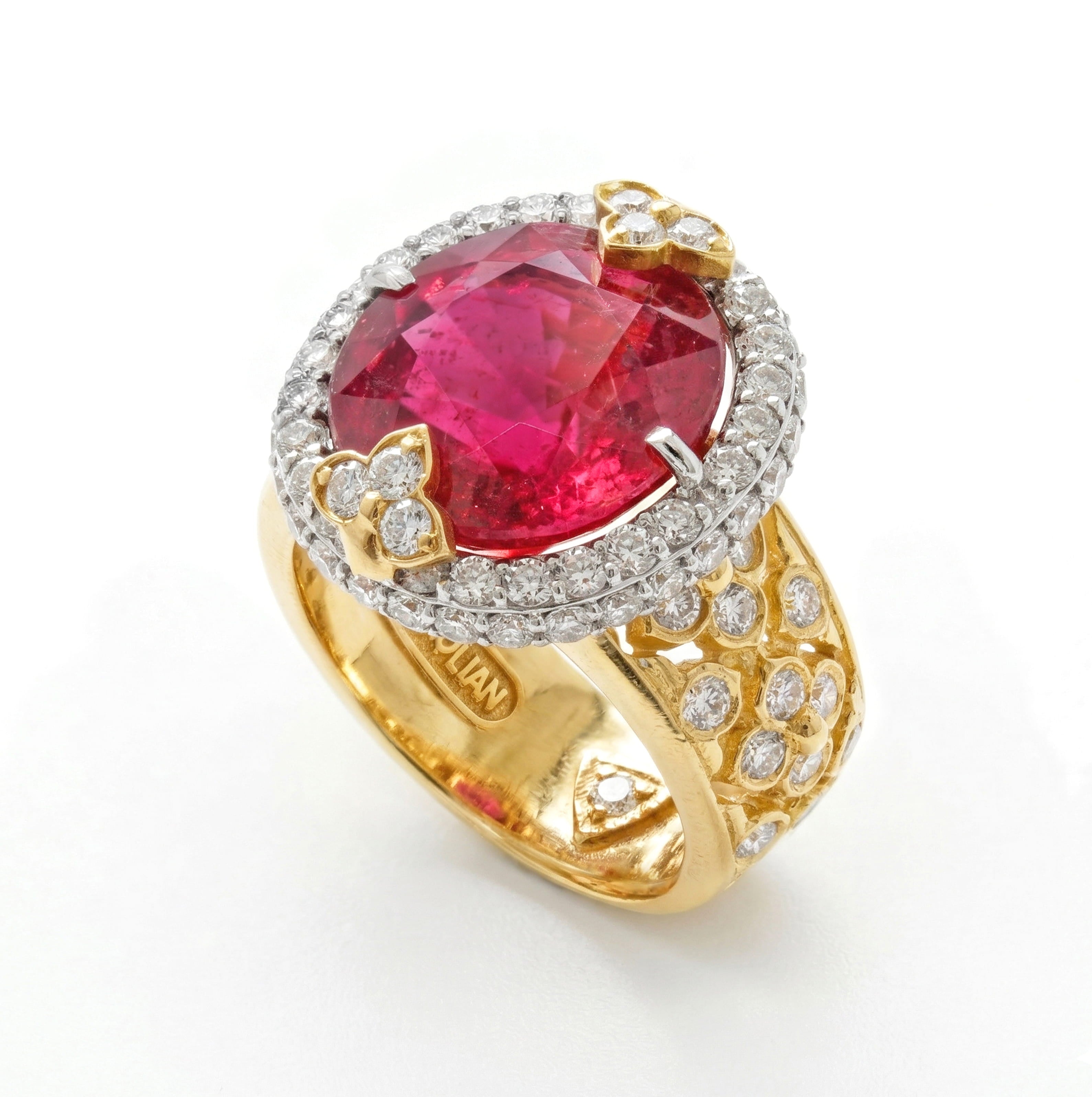 Stambolian Colors of Passion 18K Two-Tone Gold Ring with Rubellite Tourmaline Center