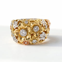 Tri-Color Gold and Diamond Mayflower Ring