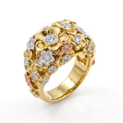 Tri-Color Gold and Diamond Mayflower Ring