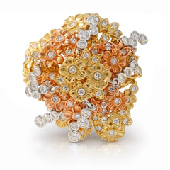 Tree of Life Tri Color Gold Diamond Ring