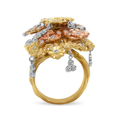 TREE OF LIFE 18K TRI-COLOR GOLD AND DIAMONDS RING