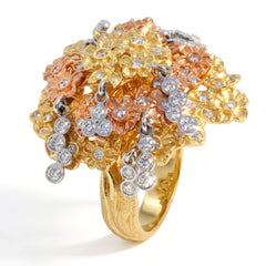 Tree of Life Tri Color Gold Diamond Ring