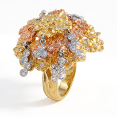 Tree of Life Tri Color Gold Diamond Ring