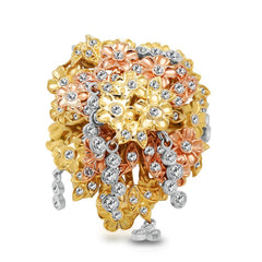 TREE OF LIFE 18K TRI-COLOR GOLD AND DIAMONDS RING