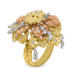 TREE OF LIFE 18K TRI-COLOR GOLD AND DIAMONDS RING