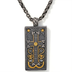 Aged Silver & 18K Gold Armenian Khachkar Cross Pendant