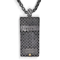 AGED SILVER 18K GOLD DIAMONDS LARGE ARMENIAN CROSS KHACHKAR PENDANT NECKLACE